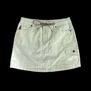 Vintage Y2K Mudd Mini Skirt 1 Cargo Tie Waist Pockets Drawstring Beige Neutral